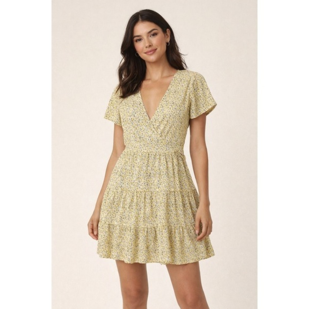 2/$30 Abercrombie & Fitch Mini Wrap Dress Sz S‎ Yellow Floral Summer Cottagecore
